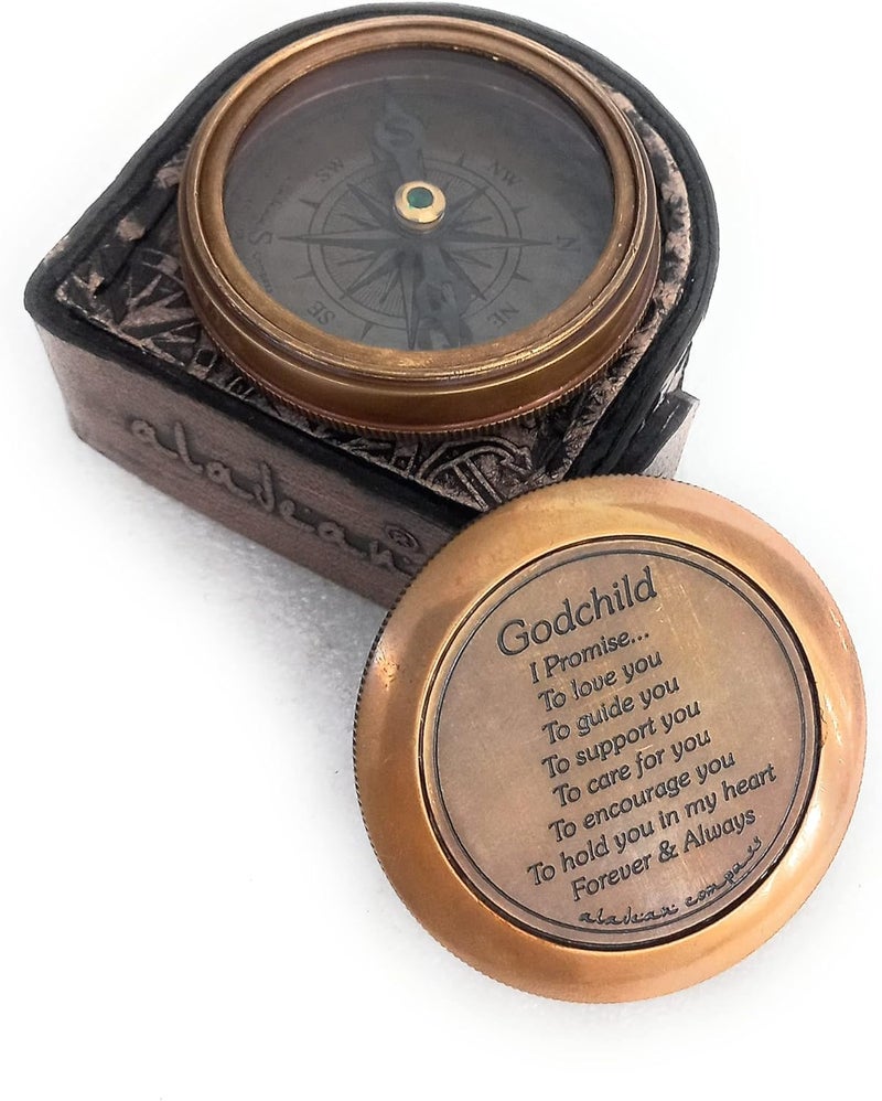 ALADEAN Gift for Godchild Compass | Godson Goddaughter - I Promise to Love You Baptism gifts Christian Communion Confirmation Christmas Birthday Gifts for Boys Girls Kids - Image 1